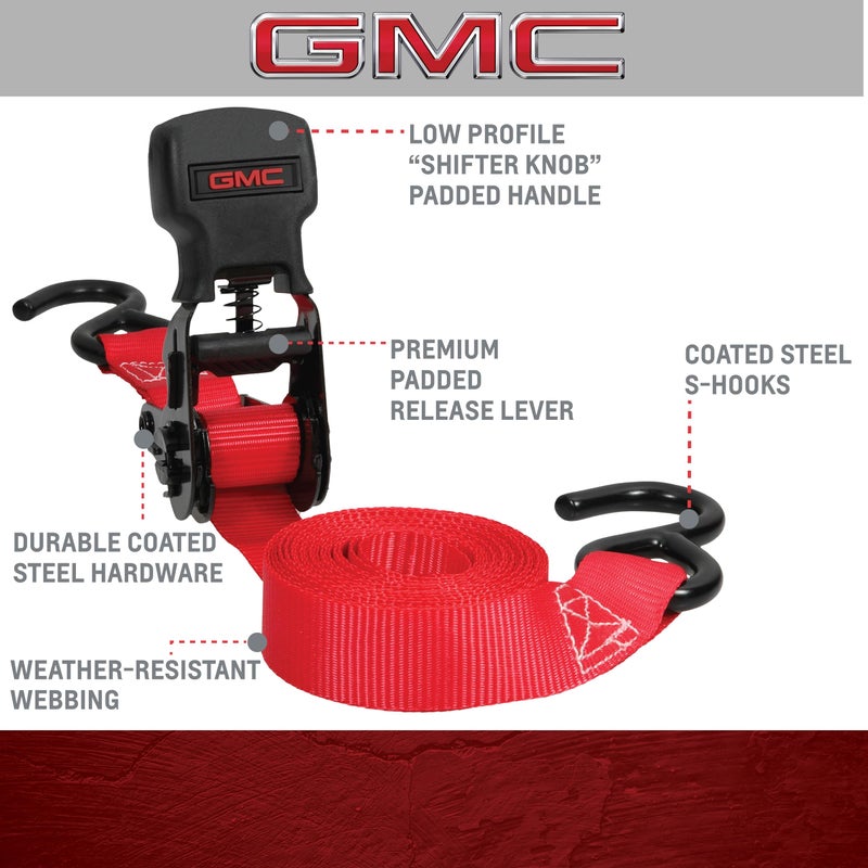 GMC G5000 Red 1" x 14' Rugged Durable Ratchet Tie Down Straps (1,500 LB Break Strength), 6 Pack - Image 3
